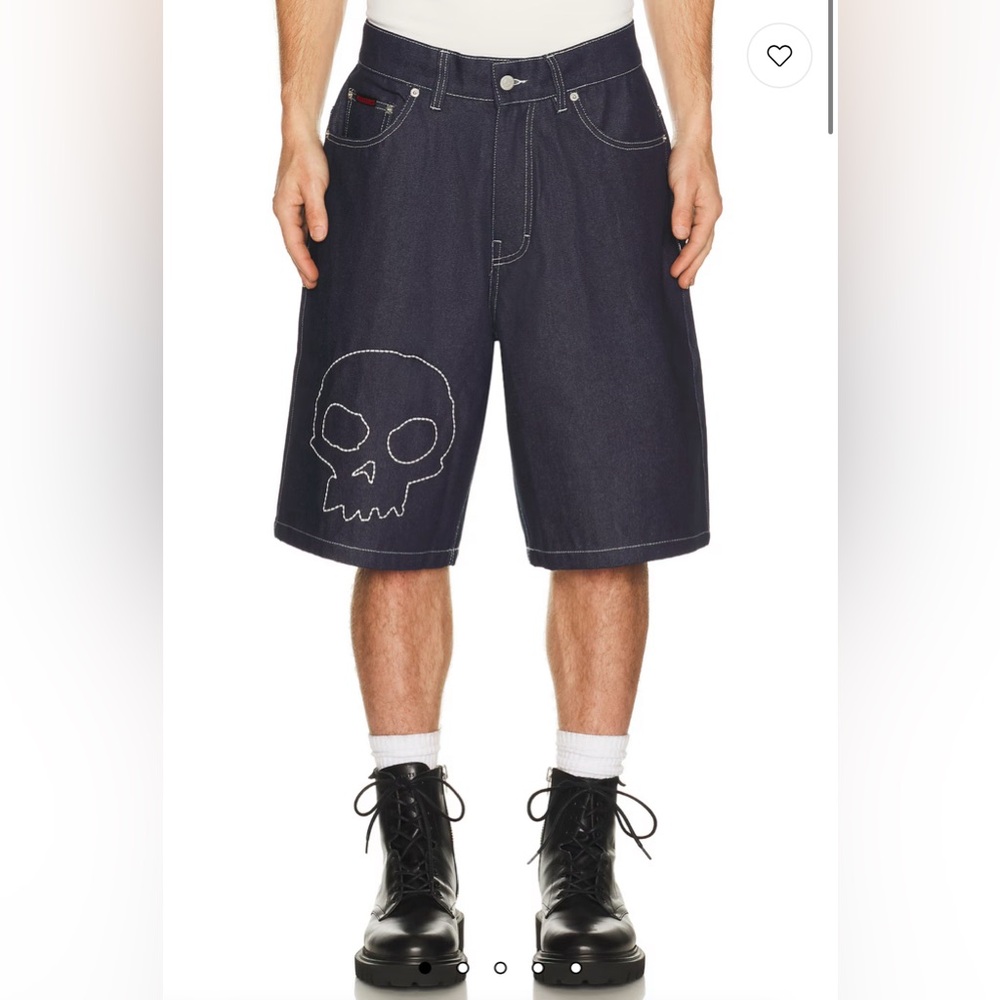 Pleasures x Zero Skateboards Skull Jorts in Denim // Size 34